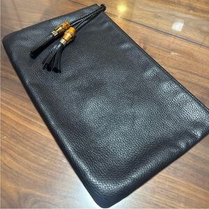 Gucci Black Leather Cosmetic Bag with Tassels